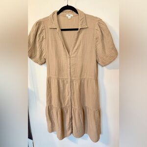 Dylan Khaki Cotton Button-Up Casual Summer Short Sleeve Parker Dress- Size Small